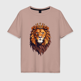 Мужская футболка хлопок Oversize с принтом Лев король , 100% хлопок | свободный крой, круглый ворот, “спинка” длиннее передней части | 