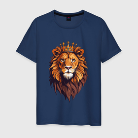 Мужская футболка хлопок с принтом Лев король , 100% хлопок | прямой крой, круглый вырез горловины, длина до линии бедер, слегка спущенное плечо. | 