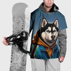 Накидка на куртку 3D с принтом Хаски в толстовке и спортивной куртке в Санкт-Петербурге, 100% полиэстер |  | Тематика изображения на принте: 