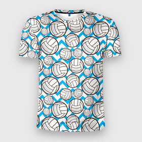 Мужская футболка 3D Slim с принтом Мячи волейбольные паттерн , 100% полиэстер с улучшенными характеристиками | приталенный силуэт, круглая горловина, широкие плечи, сужается к линии бедра | 