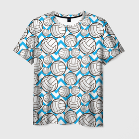 Мужская футболка 3D с принтом Мячи волейбольные паттерн в Новосибирске, 100% полиэфир | прямой крой, круглый вырез горловины, длина до линии бедер | 
