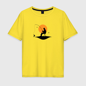 Мужская футболка хлопок Oversize с принтом Минимализм рыбалка , 100% хлопок | свободный крой, круглый ворот, “спинка” длиннее передней части | 