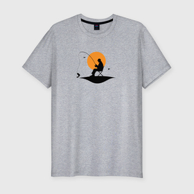Мужская футболка хлопок Slim с принтом Минимализм рыбалка , 92% хлопок, 8% лайкра | приталенный силуэт, круглый вырез ворота, длина до линии бедра, короткий рукав | 
