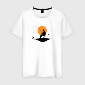 Мужская футболка хлопок с принтом Минимализм рыбалка в Екатеринбурге, 100% хлопок | прямой крой, круглый вырез горловины, длина до линии бедер, слегка спущенное плечо. | 