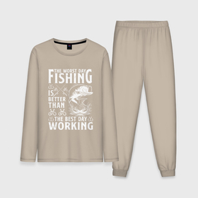 Мужская пижама с лонгсливом хлопок с принтом Плохой день на рыбалке лучше хорошего на работе в Кировске,  |  | Тематика изображения на принте: 