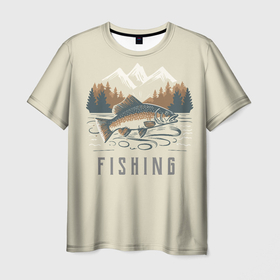 Мужская футболка 3D с принтом Просто рыбалка в Санкт-Петербурге, 100% полиэфир | прямой крой, круглый вырез горловины, длина до линии бедер | 