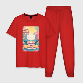 Мужская пижама хлопок с принтом Keep calm and practice yoga , 100% хлопок | брюки и футболка прямого кроя, без карманов, на брюках мягкая резинка на поясе и по низу штанин
 | Тематика изображения на принте: 