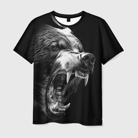 Мужская футболка 3D с принтом Медведь в гневе в Петрозаводске, 100% полиэфир | прямой крой, круглый вырез горловины, длина до линии бедер | 