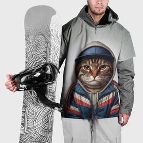 Накидка на куртку 3D с принтом Кот в бейсболке и спортивной куртке в Тюмени, 100% полиэстер |  | 