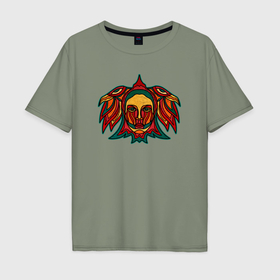 Мужская футболка хлопок Oversize с принтом Пермский звериный стиль лик божества , 100% хлопок | свободный крой, круглый ворот, “спинка” длиннее передней части | 