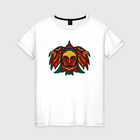 Женская футболка хлопок с принтом Пермский звериный стиль лик божества в Кировске, 100% хлопок | прямой крой, круглый вырез горловины, длина до линии бедер, слегка спущенное плечо | 