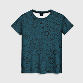 Женская футболка 3D с принтом Тёмно бирюзовый паттерн пузырьки в Белгороде, 100% полиэфир ( синтетическое хлопкоподобное полотно) | прямой крой, круглый вырез горловины, длина до линии бедер | Тематика изображения на принте: 