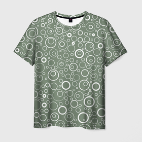 Мужская футболка 3D с принтом Серо зелёный паттерн пузырьки в Тюмени, 100% полиэфир | прямой крой, круглый вырез горловины, длина до линии бедер | Тематика изображения на принте: 