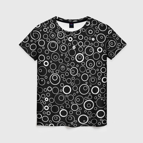 Женская футболка 3D с принтом Чёрный паттерн пузырьки в Кировске, 100% полиэфир ( синтетическое хлопкоподобное полотно) | прямой крой, круглый вырез горловины, длина до линии бедер | 