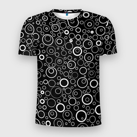 Мужская футболка 3D Slim с принтом Чёрный паттерн пузырьки в Тюмени, 100% полиэстер с улучшенными характеристиками | приталенный силуэт, круглая горловина, широкие плечи, сужается к линии бедра | 