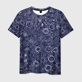 Мужская футболка 3D с принтом Тёмно синий с белым абстрактный искажение в Тюмени, 100% полиэфир | прямой крой, круглый вырез горловины, длина до линии бедер | Тематика изображения на принте: 