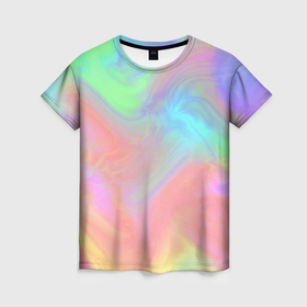 Женская футболка 3D с принтом Абстракция смесь красок светлый тай дай , 100% полиэфир ( синтетическое хлопкоподобное полотно) | прямой крой, круглый вырез горловины, длина до линии бедер | 