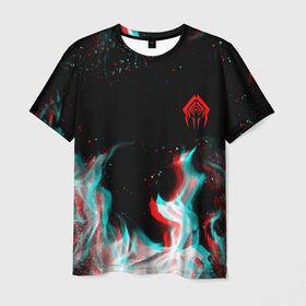 Мужская футболка 3D с принтом Warframe огонь глитч в Екатеринбурге, 100% полиэфир | прямой крой, круглый вырез горловины, длина до линии бедер | 