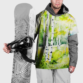 Накидка на куртку 3D с принтом Акварельные берёзки в Белгороде, 100% полиэстер |  | 