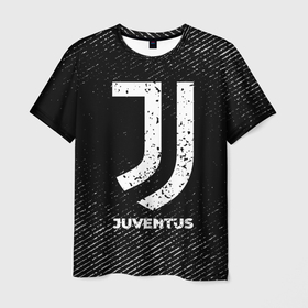 Мужская футболка 3D с принтом Juventus с потертостями на темном фоне в Кировске, 100% полиэфир | прямой крой, круглый вырез горловины, длина до линии бедер | 