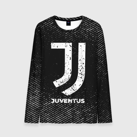 Мужской лонгслив 3D с принтом Juventus с потертостями на темном фоне в Курске, 100% полиэстер | длинные рукава, круглый вырез горловины, полуприлегающий силуэт | 