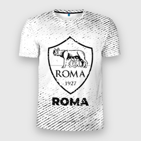 Мужская футболка 3D Slim с принтом Roma с потертостями на светлом фоне в Петрозаводске, 100% полиэстер с улучшенными характеристиками | приталенный силуэт, круглая горловина, широкие плечи, сужается к линии бедра | 