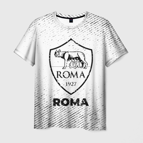 Мужская футболка 3D с принтом Roma с потертостями на светлом фоне в Кировске, 100% полиэфир | прямой крой, круглый вырез горловины, длина до линии бедер | 