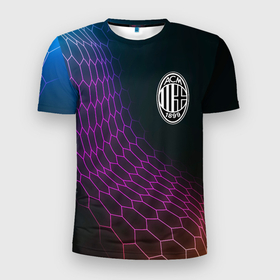 Мужская футболка 3D Slim с принтом AC Milan футбольная сетка в Кировске, 100% полиэстер с улучшенными характеристиками | приталенный силуэт, круглая горловина, широкие плечи, сужается к линии бедра | 