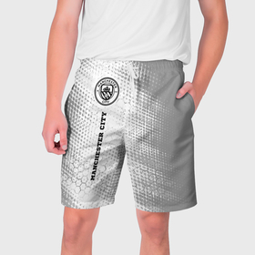 Мужские шорты 3D с принтом Manchester City sport на светлом фоне по вертикали в Екатеринбурге,  полиэстер 100% | прямой крой, два кармана без застежек по бокам. Мягкая трикотажная резинка на поясе, внутри которой широкие завязки. Длина чуть выше колен | 