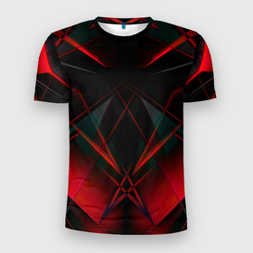 Мужская футболка 3D Slim с принтом Текстура красный хрусталь в Екатеринбурге, 100% полиэстер с улучшенными характеристиками | приталенный силуэт, круглая горловина, широкие плечи, сужается к линии бедра | 