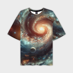 Мужская футболка oversize 3D с принтом Далёкая неоновая галактика   нейросеть в Санкт-Петербурге,  |  | 