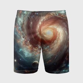 Мужские шорты спортивные с принтом Далёкая неоновая галактика   нейросеть в Петрозаводске,  |  | 