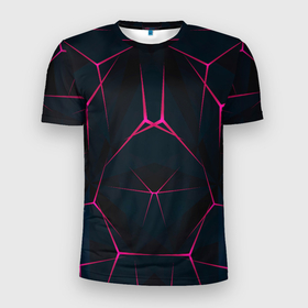 Мужская футболка 3D Slim с принтом Киберпанк фон в Белгороде, 100% полиэстер с улучшенными характеристиками | приталенный силуэт, круглая горловина, широкие плечи, сужается к линии бедра | 