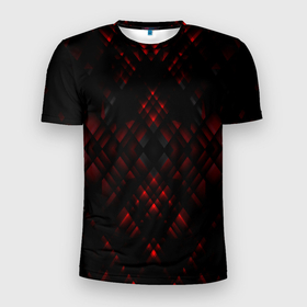 Мужская футболка 3D Slim с принтом Текстуры чёрно красные в Екатеринбурге, 100% полиэстер с улучшенными характеристиками | приталенный силуэт, круглая горловина, широкие плечи, сужается к линии бедра | 