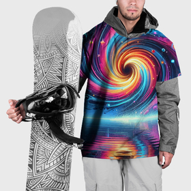 Накидка на куртку 3D с принтом Неоновая космическая абстракция   нейросеть , 100% полиэстер |  | 