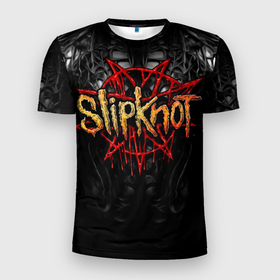 Мужская футболка 3D Slim с принтом Slipknot band в Белгороде, 100% полиэстер с улучшенными характеристиками | приталенный силуэт, круглая горловина, широкие плечи, сужается к линии бедра | 
