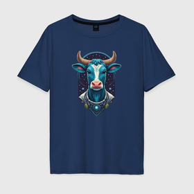 Мужская футболка хлопок Oversize с принтом Звёздная корова пришелец в Курске, 100% хлопок | свободный крой, круглый ворот, “спинка” длиннее передней части | 