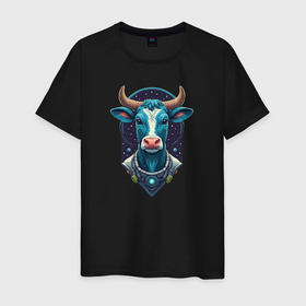 Мужская футболка хлопок с принтом Звёздная корова пришелец в Курске, 100% хлопок | прямой крой, круглый вырез горловины, длина до линии бедер, слегка спущенное плечо. | 