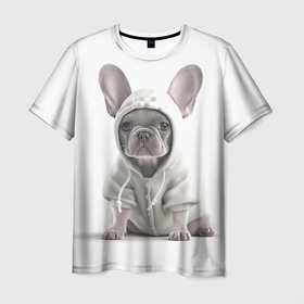 Мужская футболка 3D с принтом Модный французский бульдог в Курске, 100% полиэфир | прямой крой, круглый вырез горловины, длина до линии бедер | 