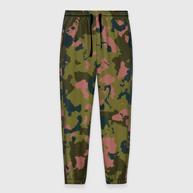 Мужские брюки 3D с принтом Камуфляжный паттерн зеленый с розовыми пятнами в Екатеринбурге, 100% полиэстер | манжеты по низу, эластичный пояс регулируется шнурком, по бокам два кармана без застежек, внутренняя часть кармана из мелкой сетки | 