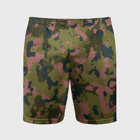 Мужские шорты спортивные с принтом Камуфляжный паттерн зеленый с розовыми пятнами в Кировске,  |  | 
