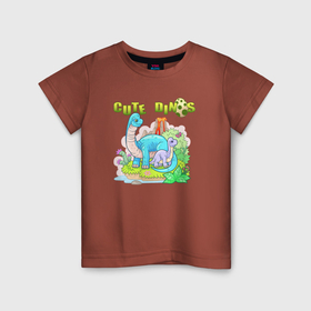 Детская футболка хлопок с принтом Динозавры, мама и ребёнок в Курске, 100% хлопок | круглый вырез горловины, полуприлегающий силуэт, длина до линии бедер | 
