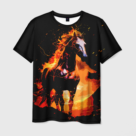 Мужская футболка 3D с принтом Огненный конь в Белгороде, 100% полиэфир | прямой крой, круглый вырез горловины, длина до линии бедер | 