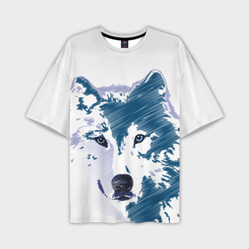 Мужская футболка oversize 3D с принтом Волк темно синий в Курске,  |  | 