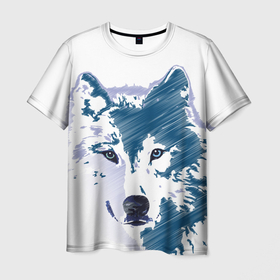 Мужская футболка 3D с принтом Волк темно синий в Курске, 100% полиэфир | прямой крой, круглый вырез горловины, длина до линии бедер | 