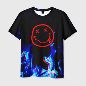 Мужская футболка 3D с принтом Nirvana flame в Курске, 100% полиэфир | прямой крой, круглый вырез горловины, длина до линии бедер | 