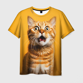 Мужская футболка 3D с принтом Рыжий кот в замешательстве в Петрозаводске, 100% полиэфир | прямой крой, круглый вырез горловины, длина до линии бедер | Тематика изображения на принте: 