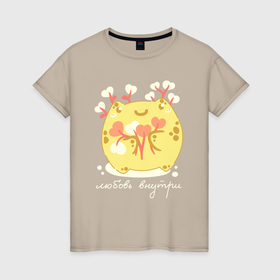 Женская футболка хлопок с принтом Лягушка в сердцах с надписью любовь внутри в Курске, 100% хлопок | прямой крой, круглый вырез горловины, длина до линии бедер, слегка спущенное плечо | 