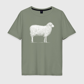 Мужская футболка хлопок Oversize с принтом Белая овечка в Белгороде, 100% хлопок | свободный крой, круглый ворот, “спинка” длиннее передней части | 
