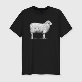 Мужская футболка хлопок Slim с принтом Белая овечка в Курске, 92% хлопок, 8% лайкра | приталенный силуэт, круглый вырез ворота, длина до линии бедра, короткий рукав | 